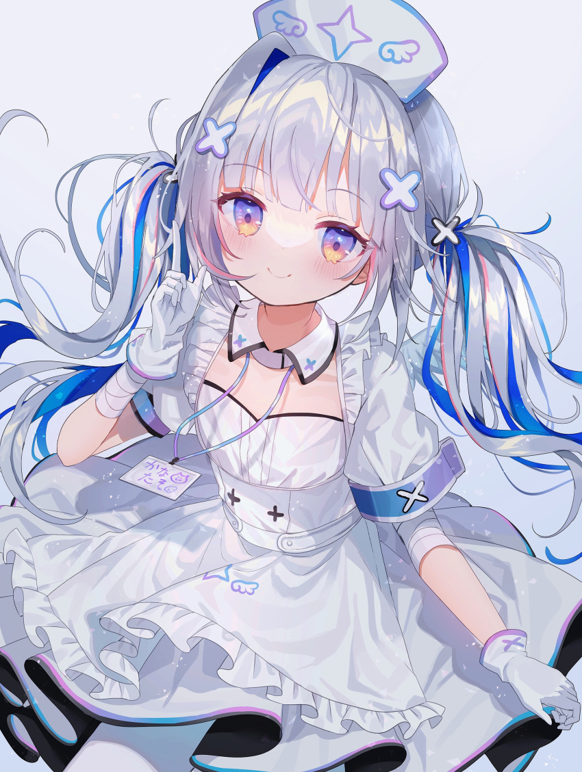 1girl, absurdres, amane_kanata, bandaged_wrist, bandages, bangs, blue_hair, blush