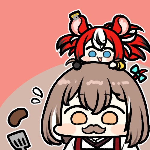 2girls, animal_ears, apron, aqua_bow, black_hair, blue_eyes, bow, brown_hair