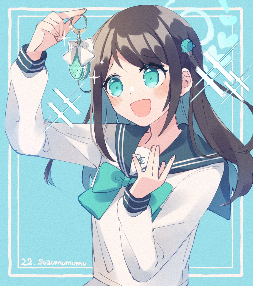 1girl, airi_(blue_archive), blue_archive, blush, dress, food, green_ribbon, halo