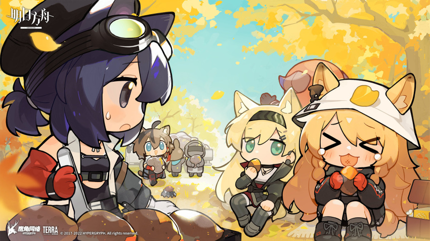 >_<, 2boys, 5girls, ahoge, amiya_(arknights), animal_ears, arknights, bagpipe_(arknights)