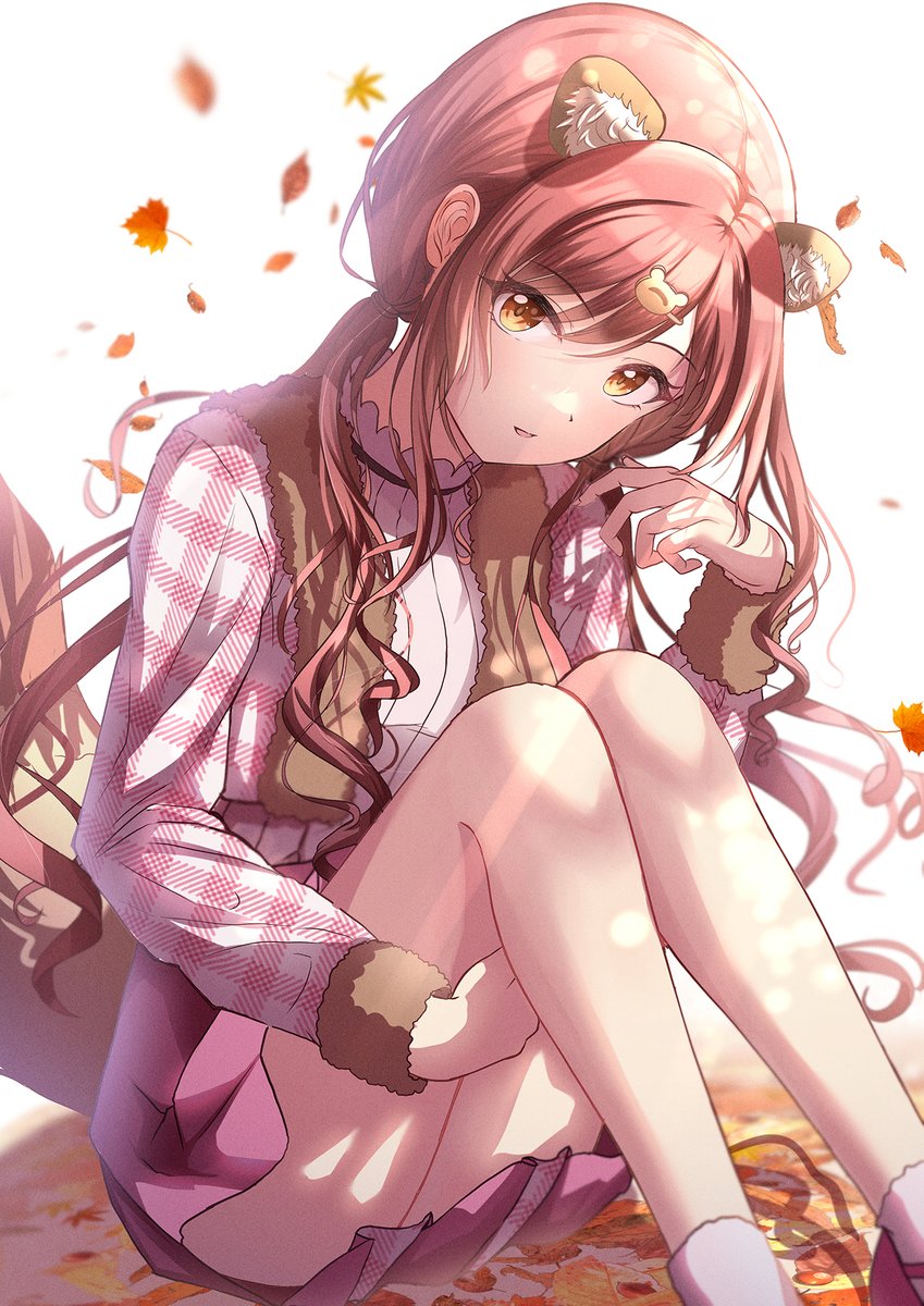 1girl, animal_ears, autumn, autumn_leaves, bangs, blush, citrusmikan, falling_leaves