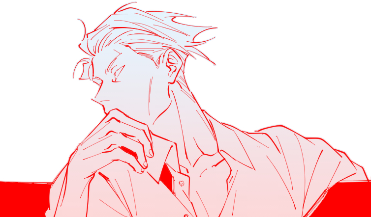 1boy, collarbone, jujutsu_kaisen, looking_to_the_side, male_focus, mineco000, nanami_kento, red_theme