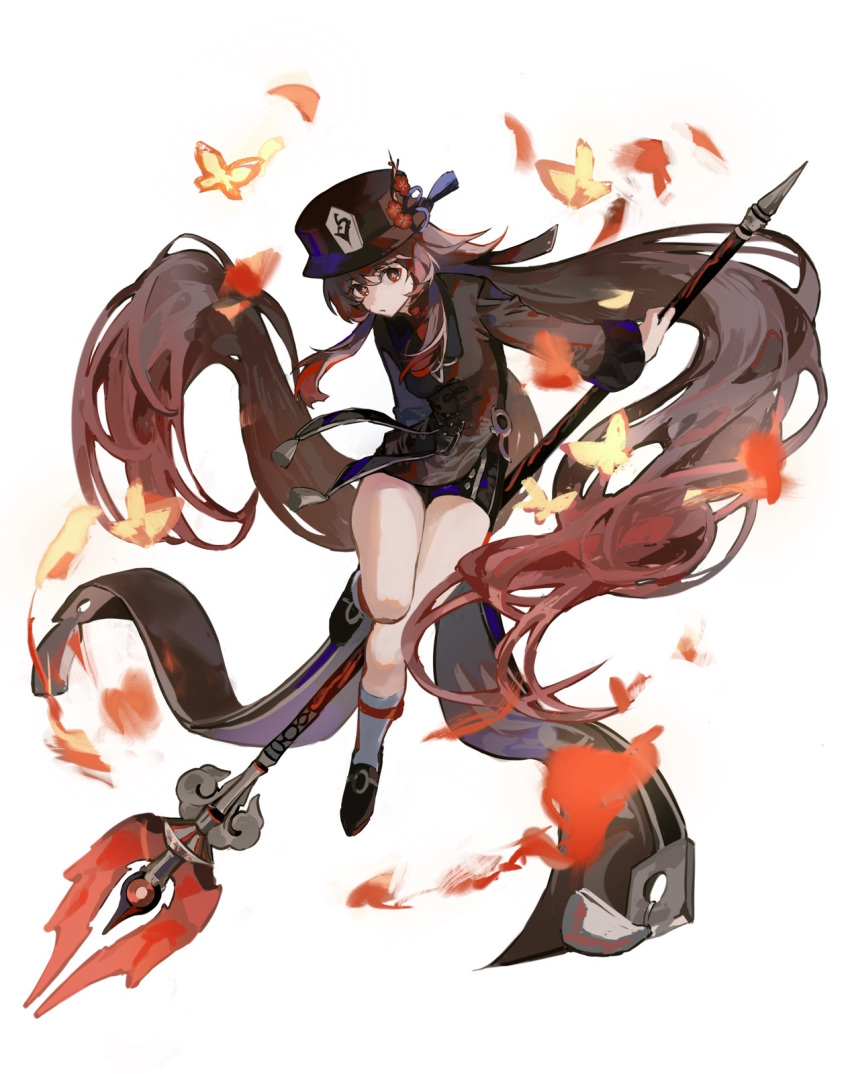 1girl, absurdly_long_hair, aco_gbfg, bangs, black_footwear, black_shorts, brown_coat, brown_hair