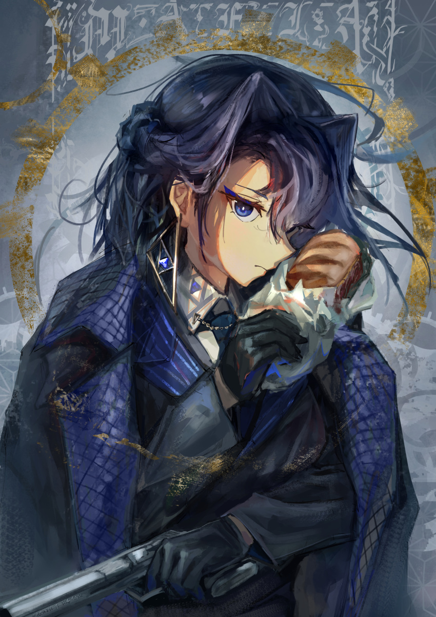 1girl, absurdres, alternate_costume, black_coat, black_gloves, black_jacket, blue_eyes, blue_hair