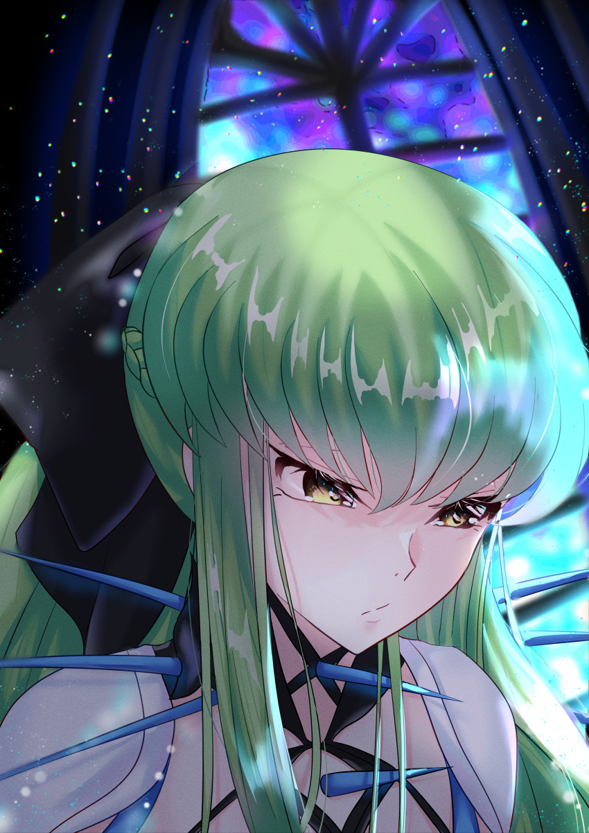 1girl, absurdres, bag, black_bow, bow, budgiepon, c.c., closed_mouth