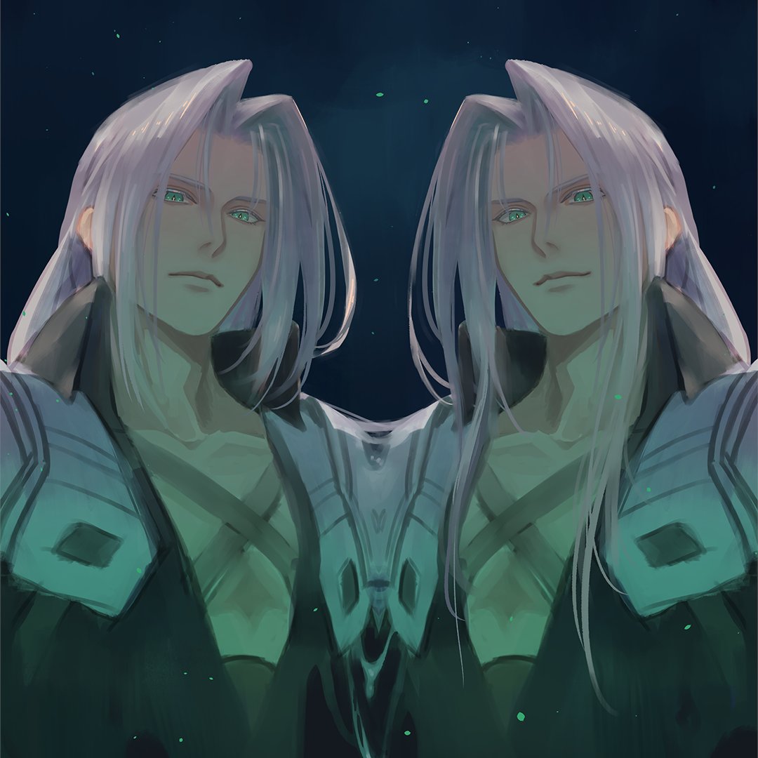 1boy, aqua_eyes, armor, bangs, black_jacket, chest_strap, expressionless, final_fantasy