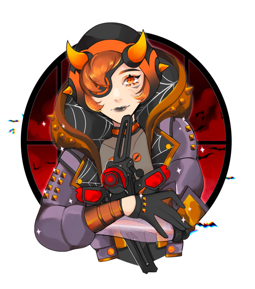 1girl, apex_legends, black_gloves, black_headwear, black_lips, bodysuit, drone, english_commentary