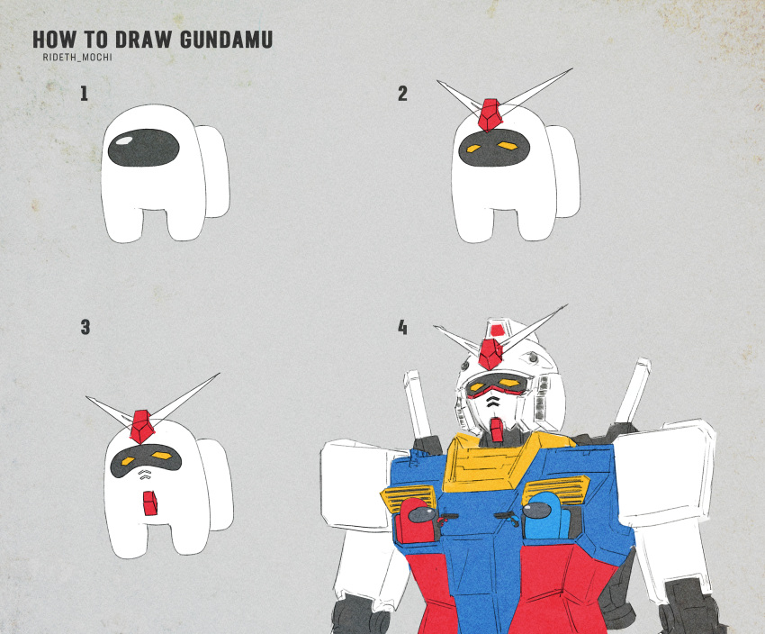 absurdres, among_us, among_us_eyes_(meme), artist_name, crewmate_(among_us), grey_background, gun, gundam