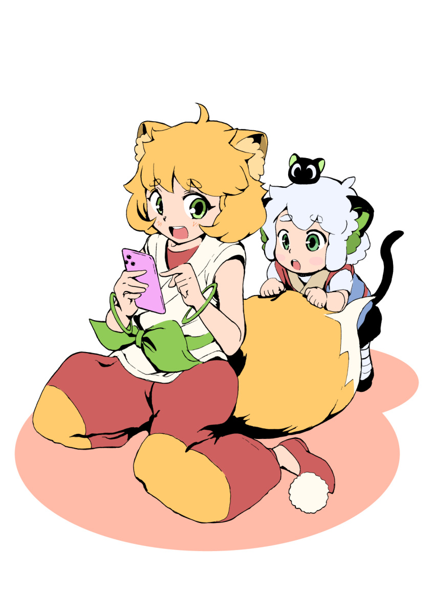 1boy, 1girl, animal_ears, bangs, bracelet, cat_boy, cat_ears, cat_tail