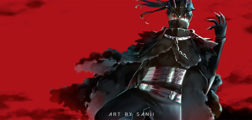 1boy, animal_collar, black_cloak, black_clover, black_hair, chain, chain_necklace, claws