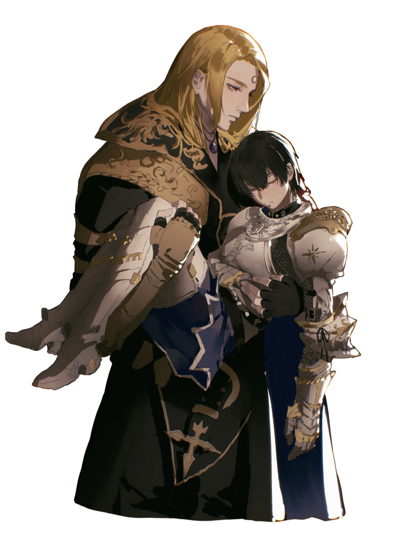 1boy, 1girl, absurdres, adventurer_(ff14), armor, bangs, black_coat, black_gloves