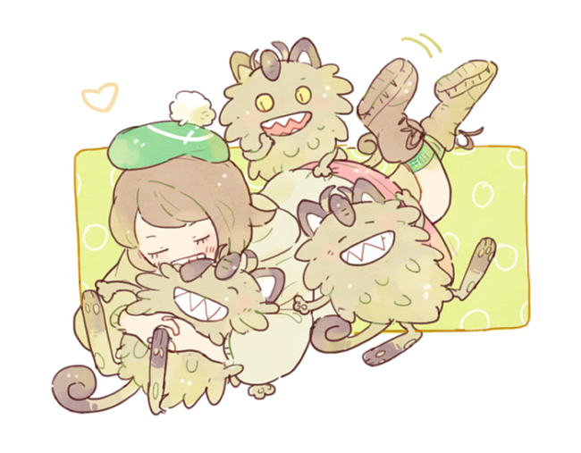 1girl, ankle_boots, boots, brown_hair, cardigan, closed_eyes, full_body, gloria_(pokemon)