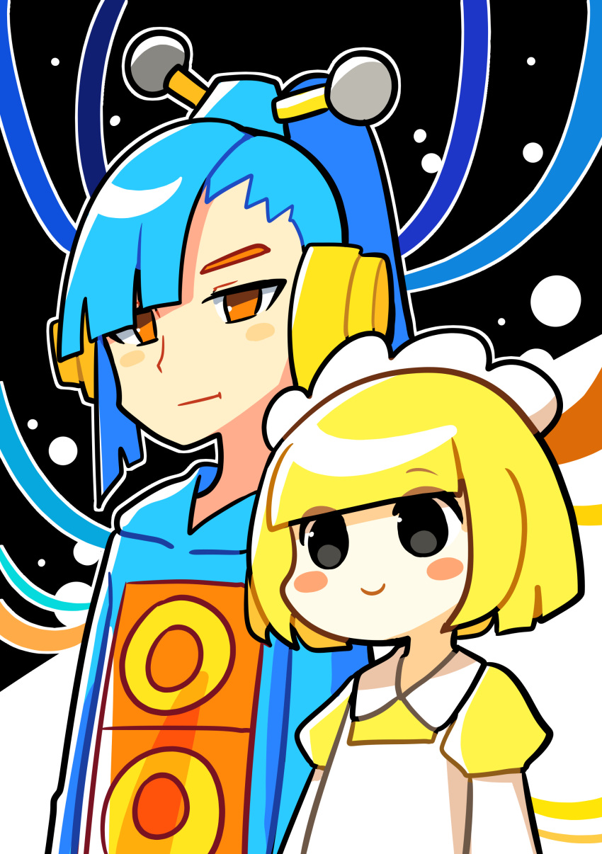 absurdres, blonde_hair, blue_hair, doris_1_(warioware), duet, highres, maid, mike_(warioware)