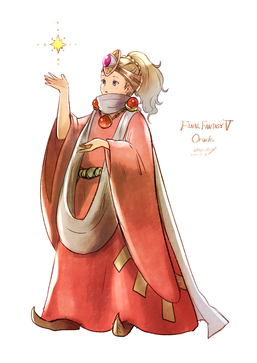 1girl, absurdres, blonde_hair, casting_spell, final_fantasy, final_fantasy_v, high_ponytail, highres, komugiko_no_mori, krile_mayer_baldesion, long_hair, oracle_(ff5), ponytail, robe, square_enix