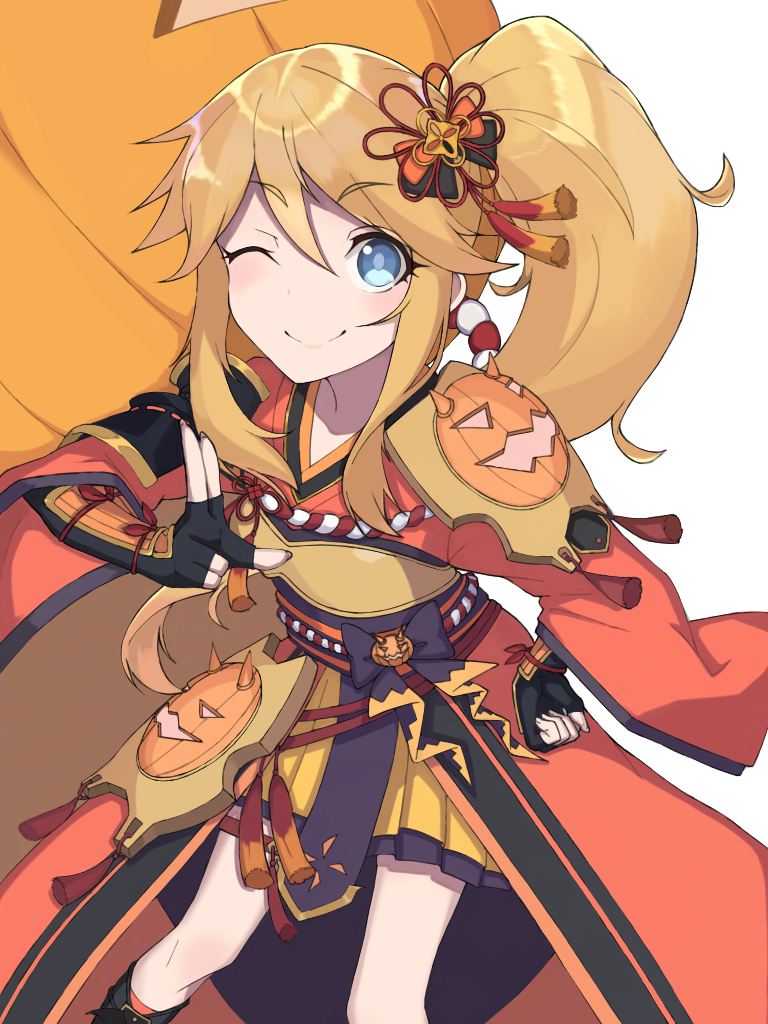 1girl, alternate_hairstyle, armor, art_aefu, black_gloves, blonde_hair, blue_eyes, closed_mouth