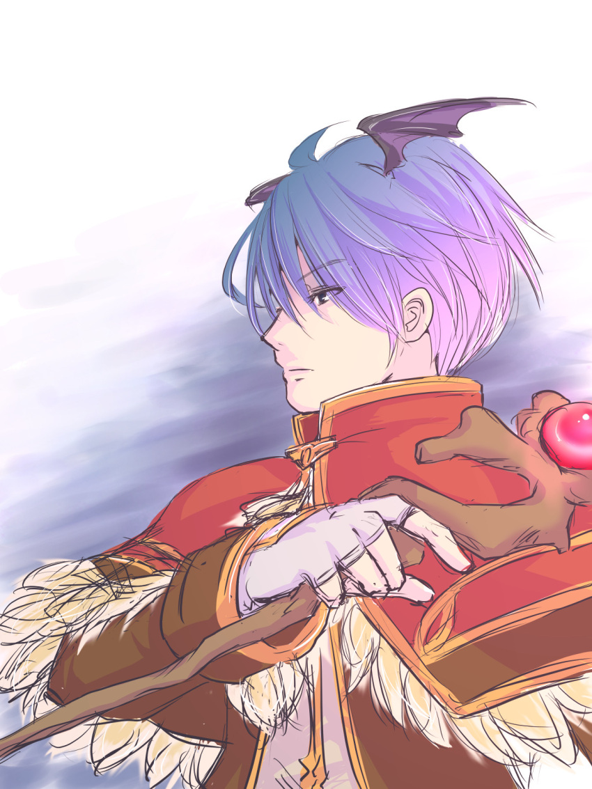 1boy, ahoge, bangs, black_eyes, blue_hair, brown_coat, capelet, closed_mouth