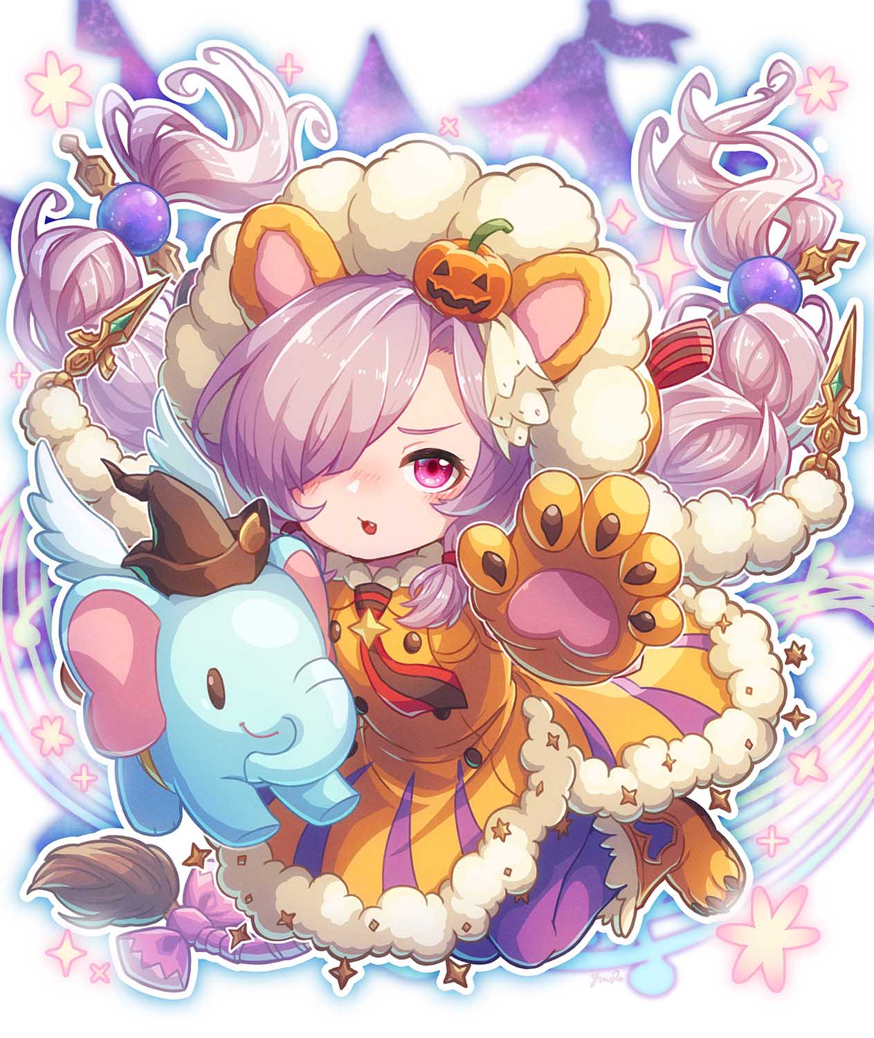 animal_costume, animal_ears, animal_hands, bow, dress, gloves, granblue_fantasy, hair_ornament
