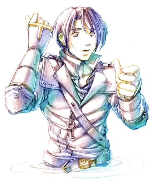 1boy, arm_guards, belt, commentary, daniel_fielding, english_commentary, jacket, male_focus
