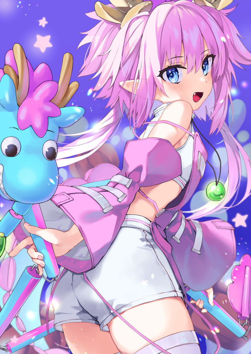 1girl, absurdres, blue_eyes, detached_sleeves, dragon_horns, elizabeth_bathory_(fate), fang, fate/grand_order