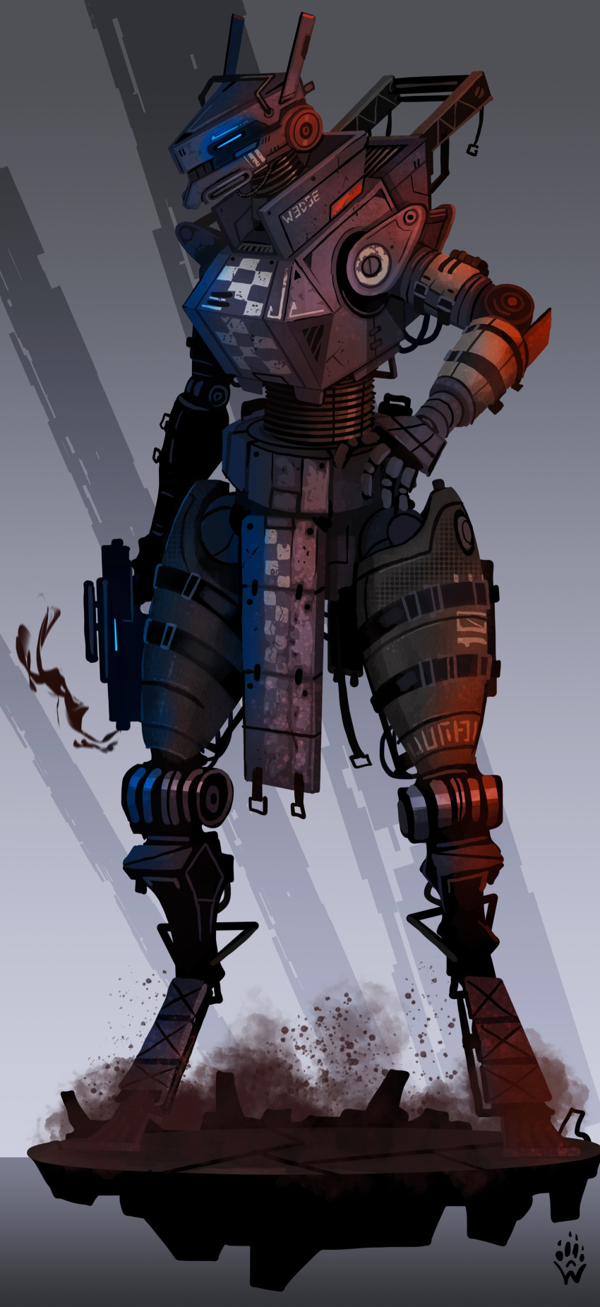 absurdres, blue_eyes, glowing, glowing_eye, gun, hand_on_hip, highres, holding