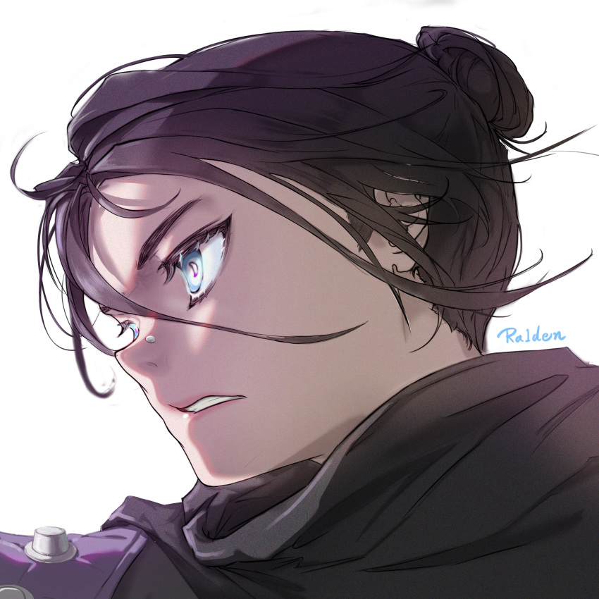 1girl, animification, apex_legends, bangs, black_hair, black_scarf, blue_eyes, chinese_clothes