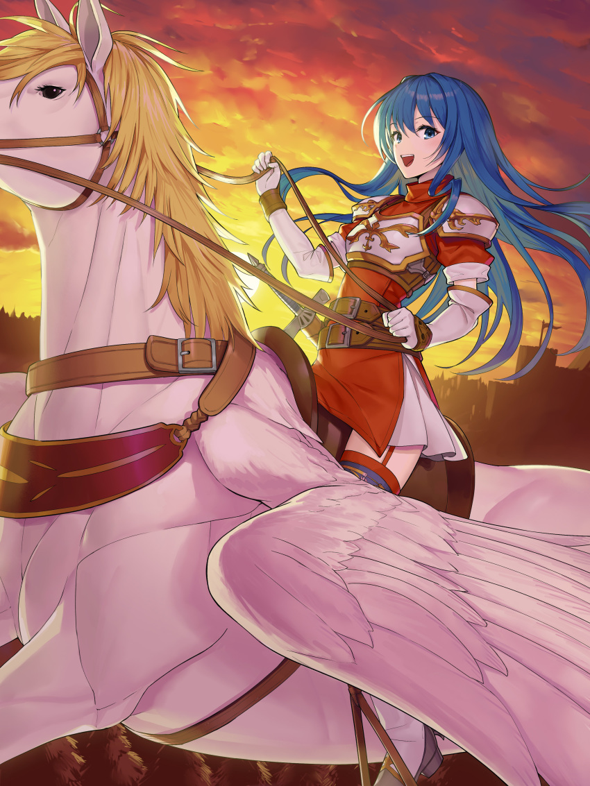 1girl, :d, absurdres, armor, blue_eyes, blue_hair, boots, breastplate