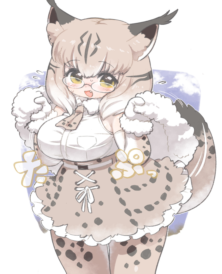 1girl, animal_print, black_hair, blush, brown_hair, capelet, cat_print, commentary_request