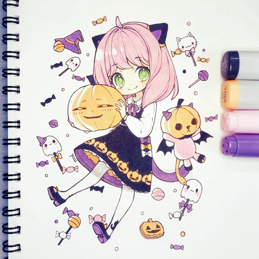 1girl, absurdres, adapted_costume, ahoge, alternate_costume, animal_costume, anny_(yoai), anya's_heh_face_(meme)