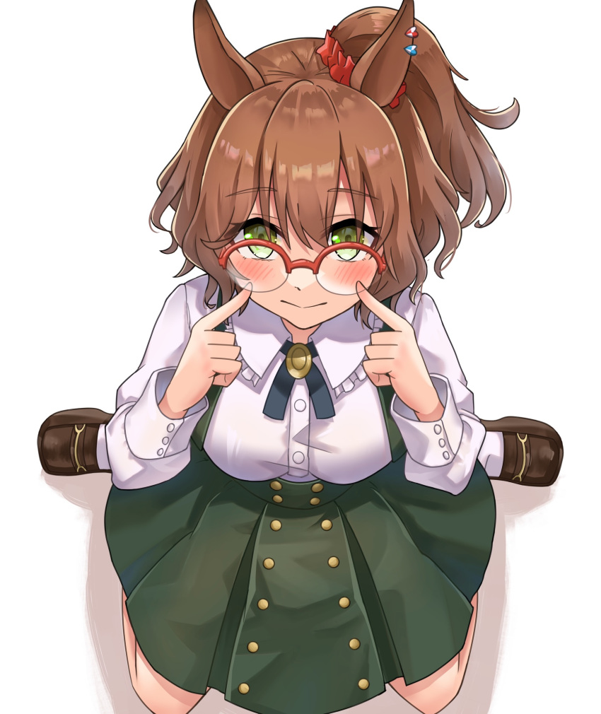 1girl, alternate_costume, animal_ears, aston_machan_(umamusume), blush, boots, breasts, brown_hair