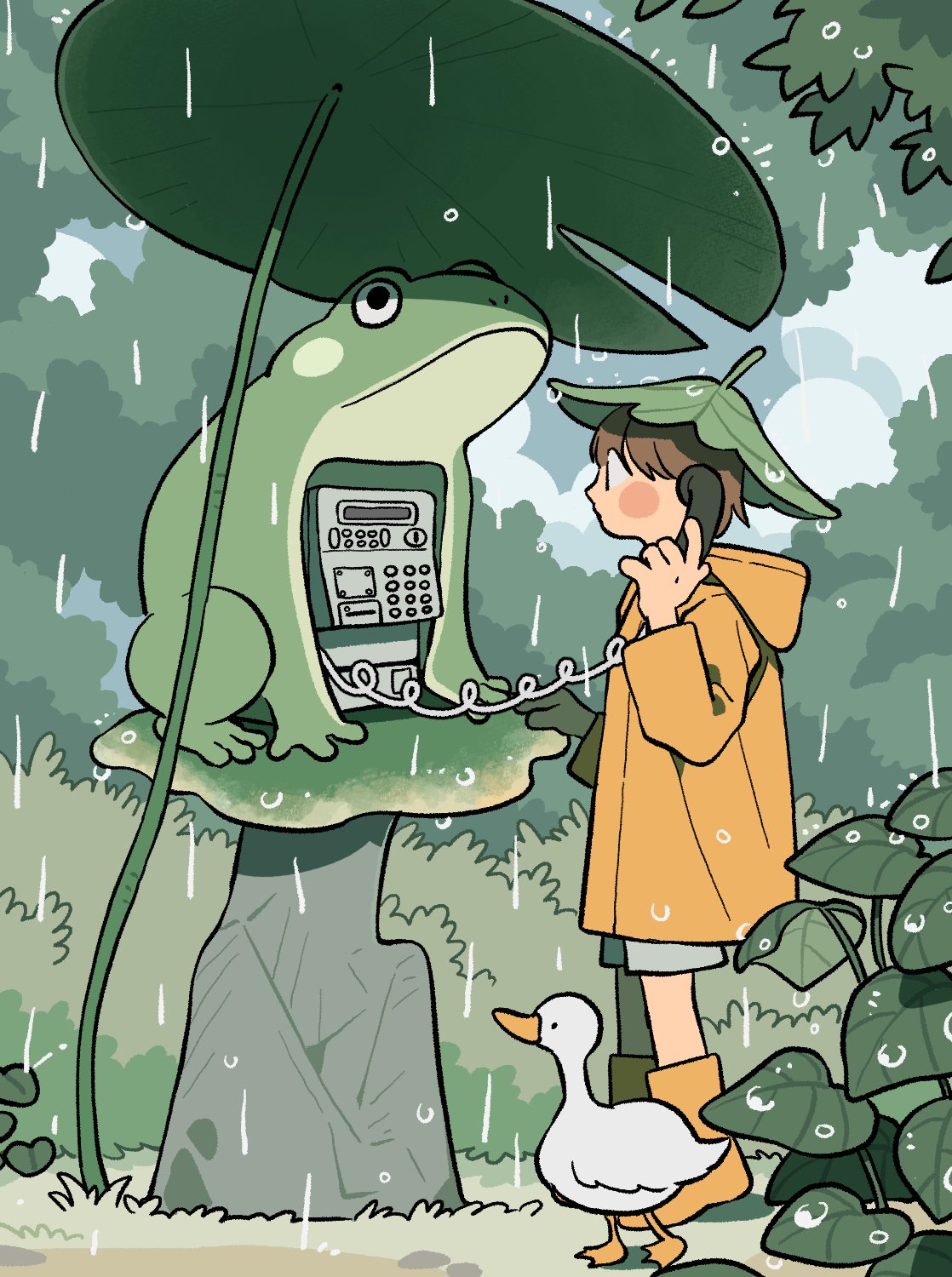 1girl, animal, bird, blush, boots, brown_hair, commentary, dated_commentary