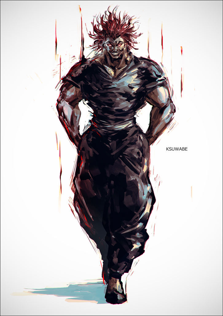 1boy, artist_name, black_footwear, black_pants, black_shirt, full_body, glowing, glowing_eyes