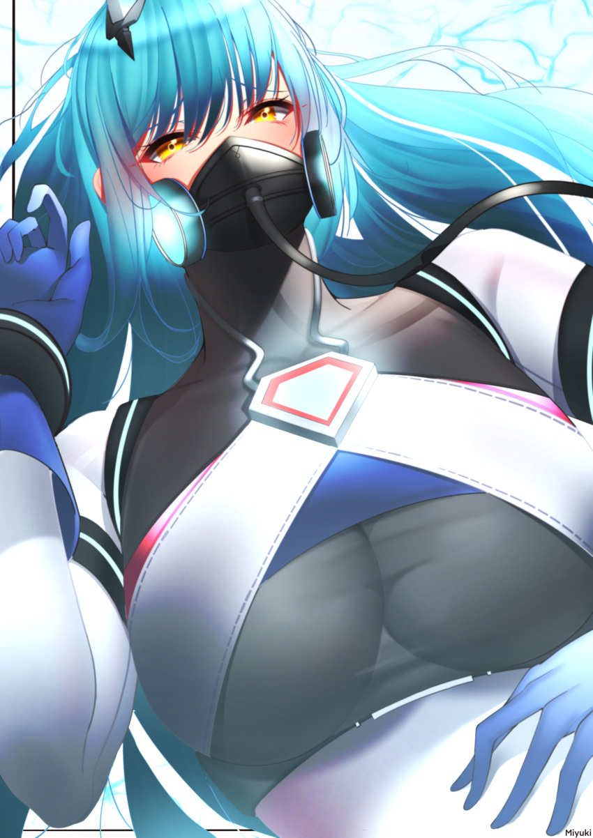 1girl, absurdres, azur_lane, blue_gloves, blue_hair, boise_(azur_lane), breasts, gloves