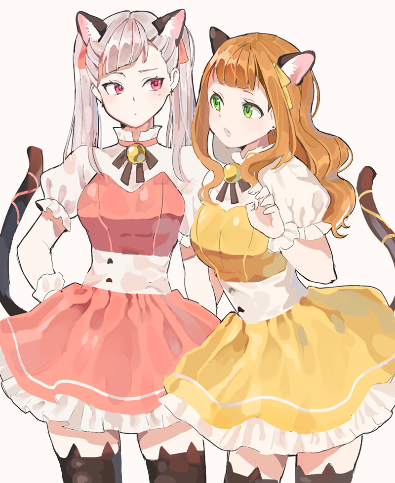2girls, animal_ear_legwear, animal_ears, black_clover, cat_ear_legwear, cat_ears, cat_girl, cat_tail