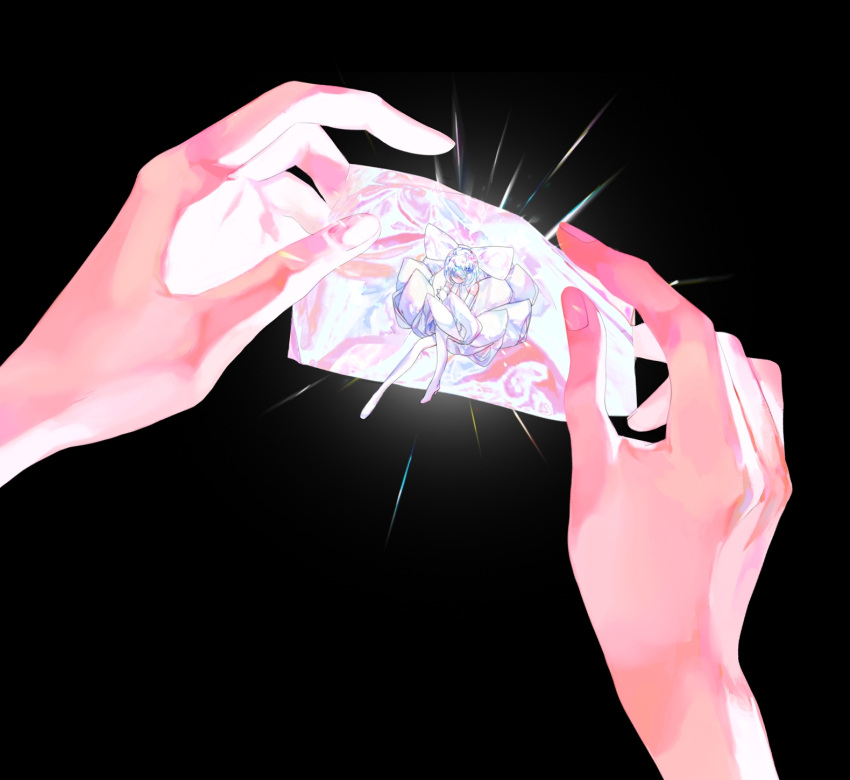 2others, androgynous, bangs, black_background, bow, cizihoudanshao, closed_eyes, diamond_(houseki_no_kuni)