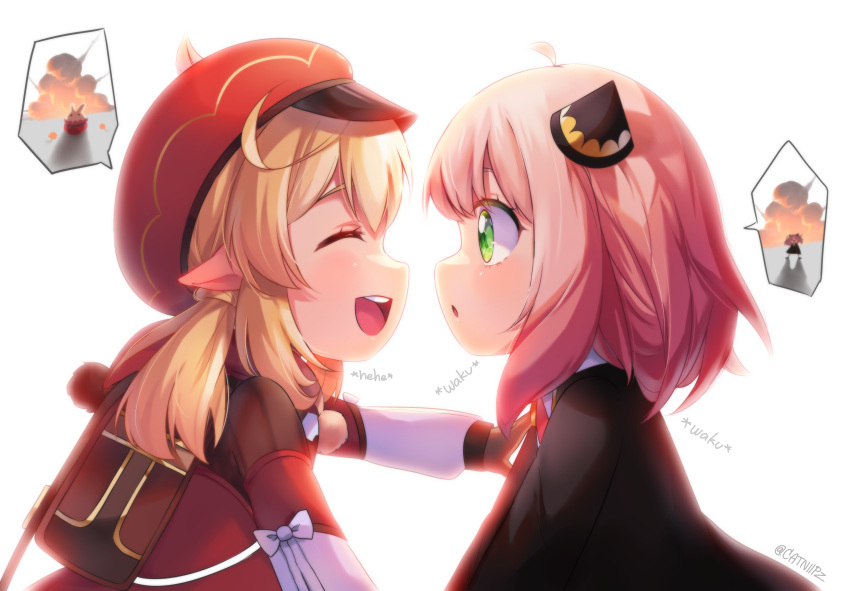 2girls, ^_^, absurdres, ahoge, anya_(spy_x_family), backpack, bag, blonde_hair