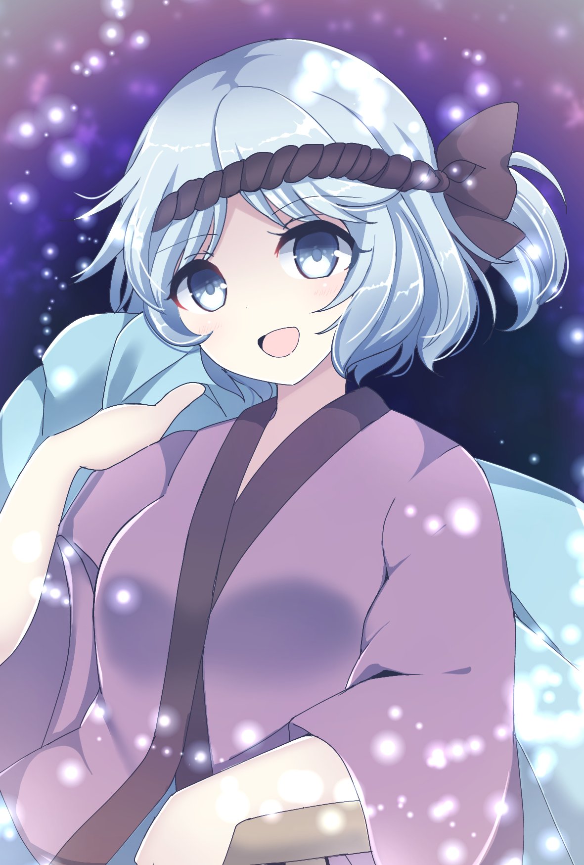 1girl, blue_eyes, blue_hair, breasts, commentary_request, dot_nose, fujiwara_no_iyozane, genderswap