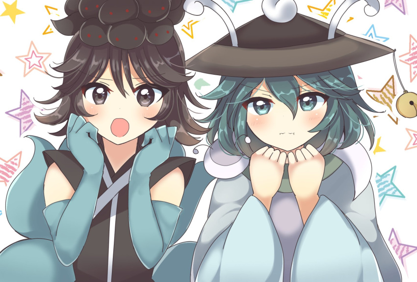 2others, :o, androgynous, animal_on_head, antennae, azuma_kaisen, bangs, bell