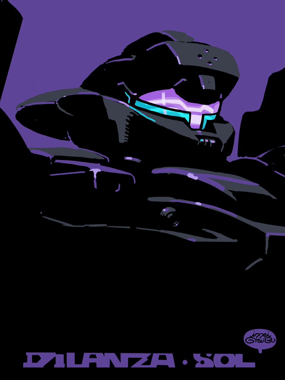 assault_visor, character_name, dilanza_sol, gundam, gundam_suisei_no_majo, gyoubu_ippei, highres, looking_up, mecha, mobile_suit, no_humans, portrait, purple_background, robot, science_fiction, solo