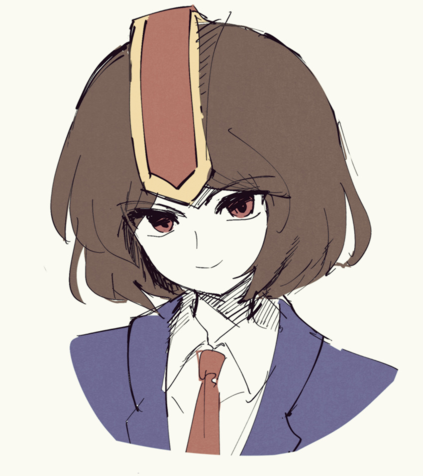 1other, androgynous, atoymk, blue_jacket, brown_hair, closed_mouth, collared_shirt, colored_skin
