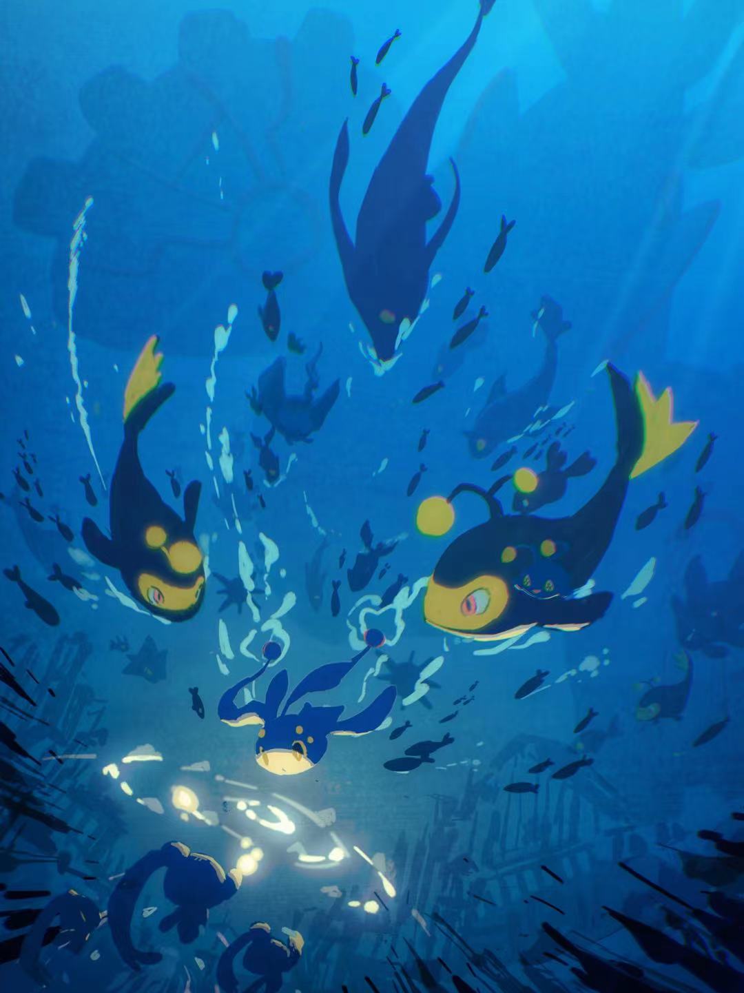 animal_focus, arc_draws, bright_pupils, chinchou, commentary_request, fish, gorebyss, highres