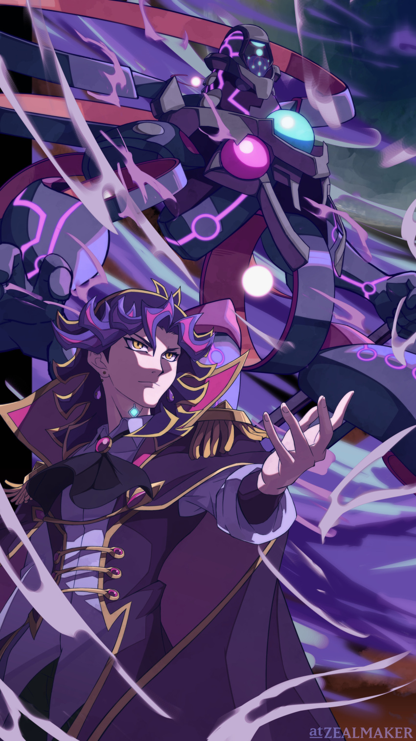 1boy, absurdres, ai_(yu-gi-oh!), ascot, black_hair, blonde_hair, cape, closed_mouth