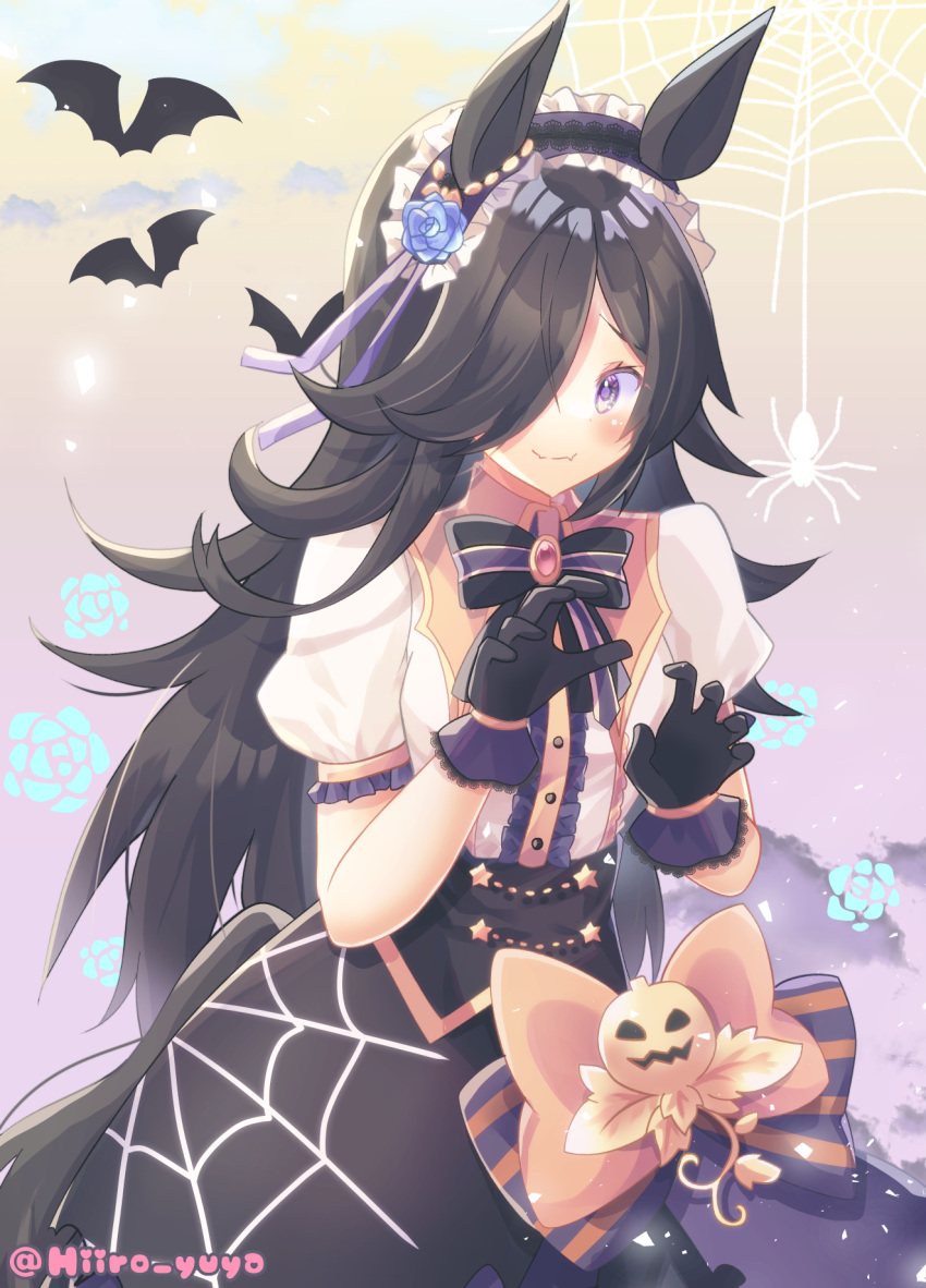 1girl, animal_ears, bangs, bat_(animal), bat_wings, black_gloves, black_hair, black_hairband