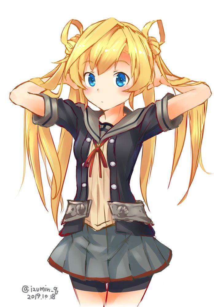 1girl, abukuma_(kancolle), abukuma_kai_ni_(kancolle), bangs, bike_shorts, bike_shorts_under_skirt, blonde_hair, blue_eyes