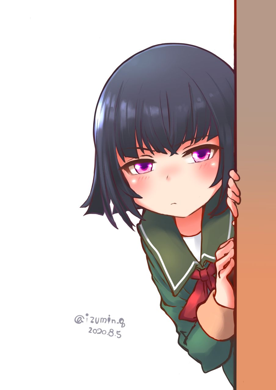 1girl, bangs, black_hair, blush, closed_mouth, dated, green_jacket, green_sailor_collar