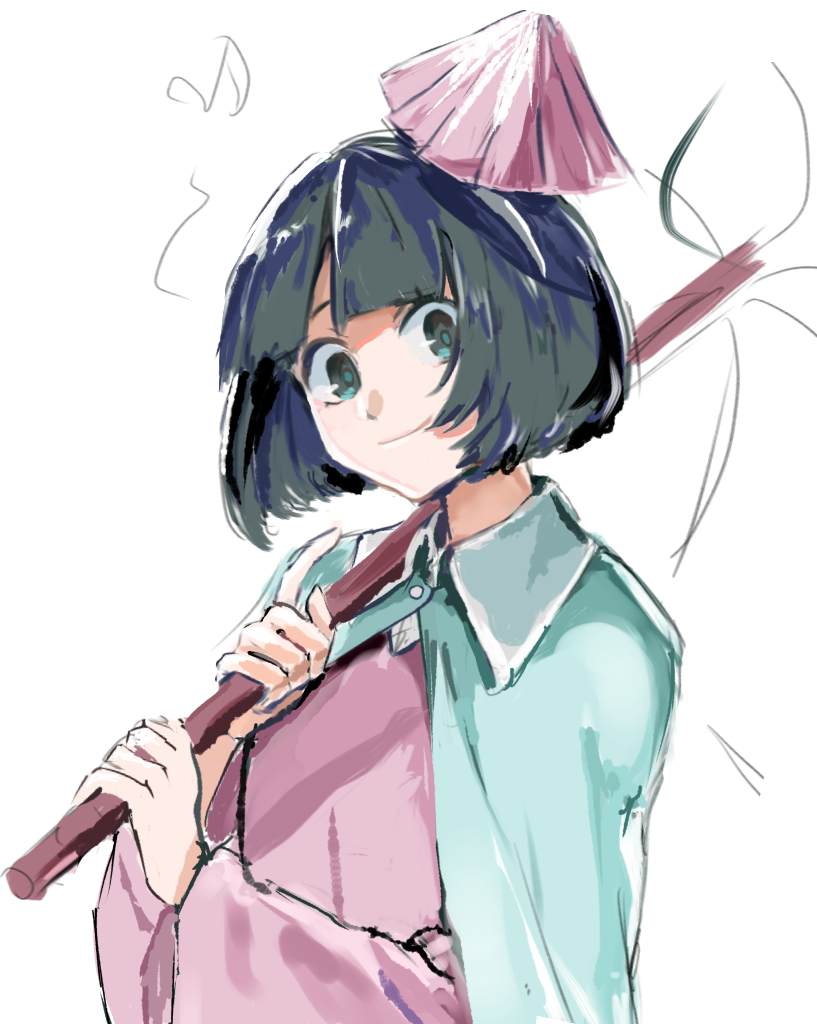 1other, amanomiya_jun, androgynous, aqua_cape, bangs, black_hair, blue_eyes, bob_cut