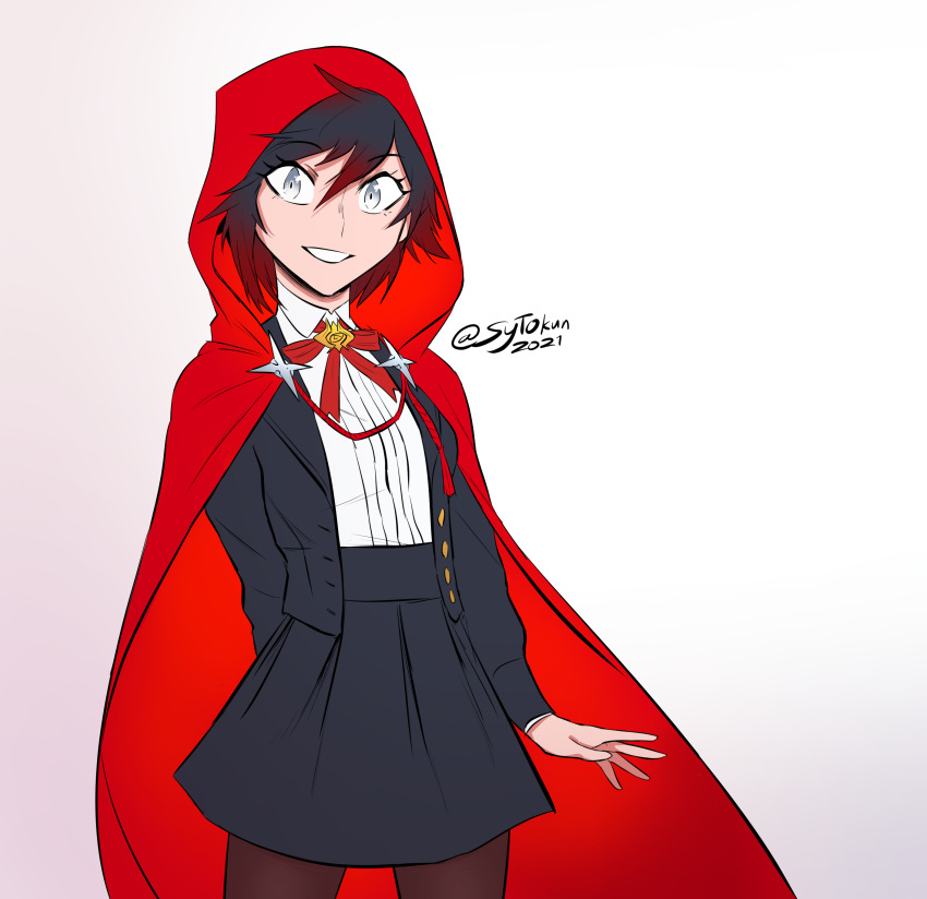 1girl, absurdres, alternate_costume, arm_behind_back, black_jacket, black_skirt, bow, bowtie