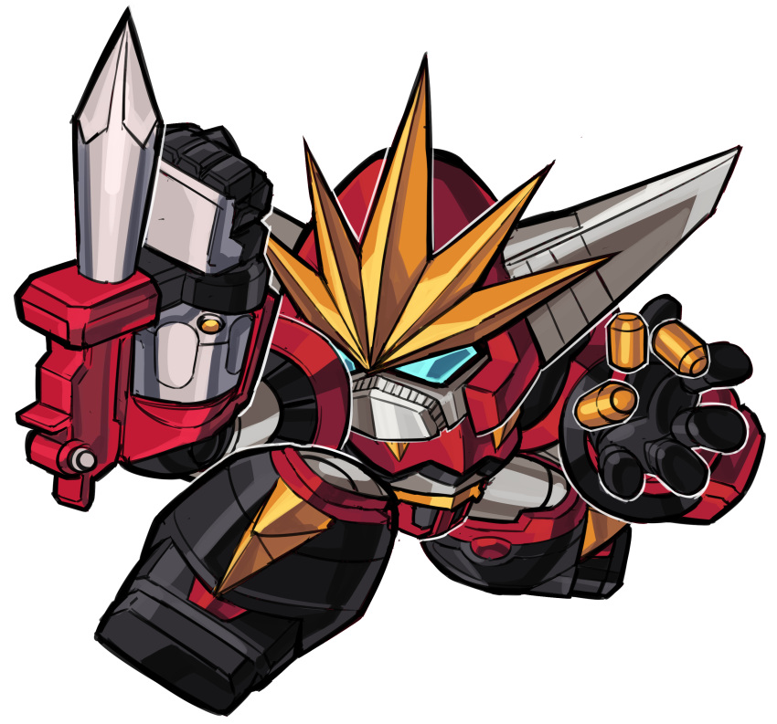 absurdres, blue_eyes, bullet, chibi, clenched_hand, commission, dai-guard, dai-guard_(robot)