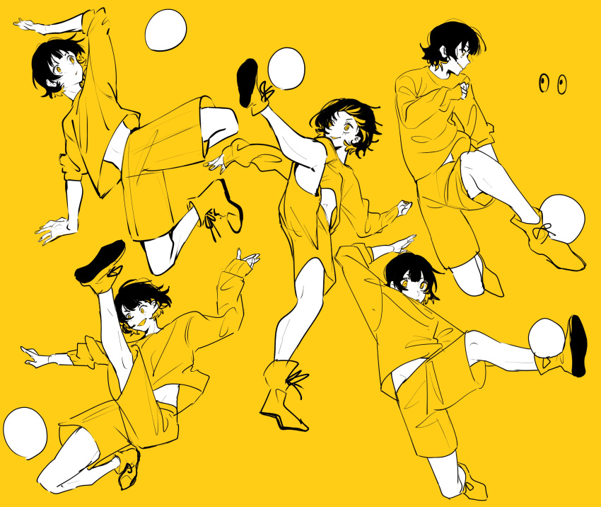 1boy, absurdres, arm_up, bachira_meguru, ball, bangs, blue_lock, boots