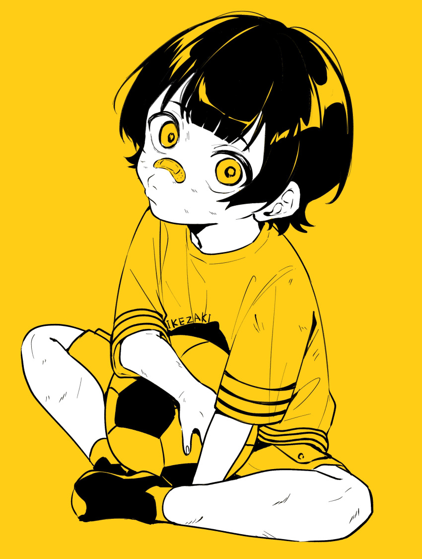 1boy, absurdres, aged_down, bachira_meguru, ball, bandaid, bandaid_on_face, bandaid_on_nose