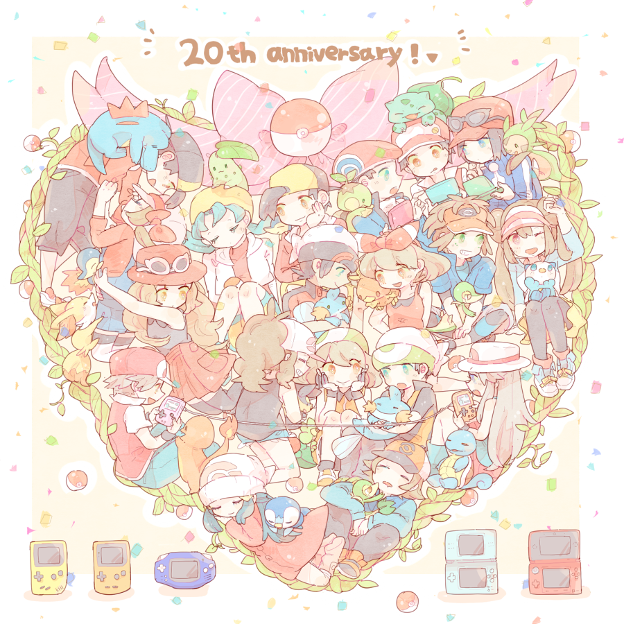 6+boys, 6+girls, :d, ;d, anniversary, antenna_hair, backwards_hat, bandana
